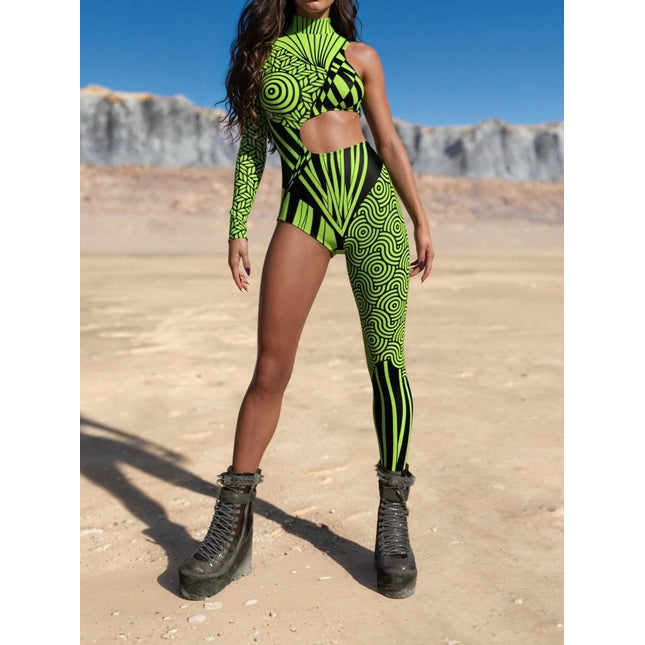 Halloween Unisex 3D Painted Cyberpunk Art Irregular Lines Bodysuit Holiday Party Role Playing Tights Costume Performance Tights