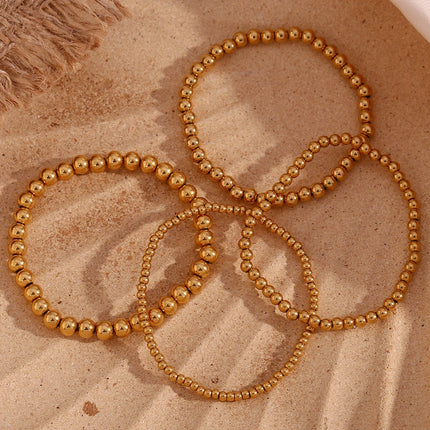 E.B.belle Gold Plated Silver Color Elastic Beads Bracelets Bangles For Woman Waterproof Stainless Steel Beaded Chain Bracelet