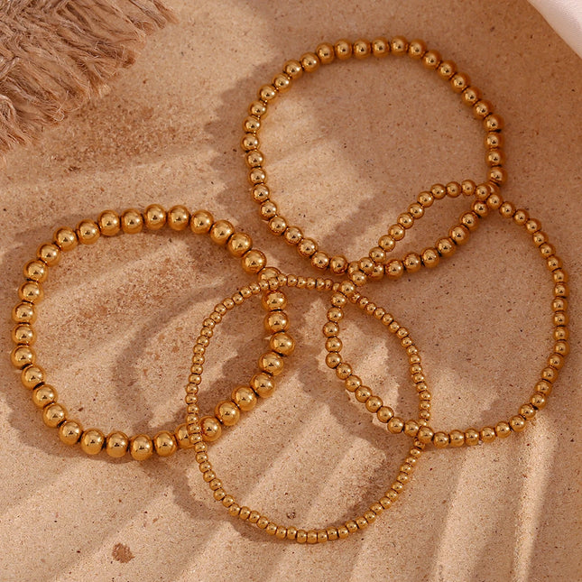 E.B.belle Gold Plated Silver Color Elastic Beads Bracelets Bangles For Woman Waterproof Stainless Steel Beaded Chain Bracelet
