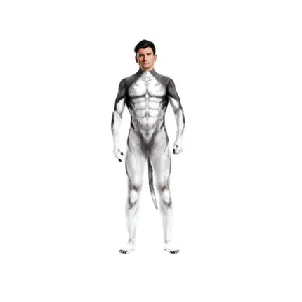 Halloween Costume  Adult Mens Wild Animal Cosplay Costume Full Cover 3D Print Beast Petsuit Jumpsuit Bodysuit Tail