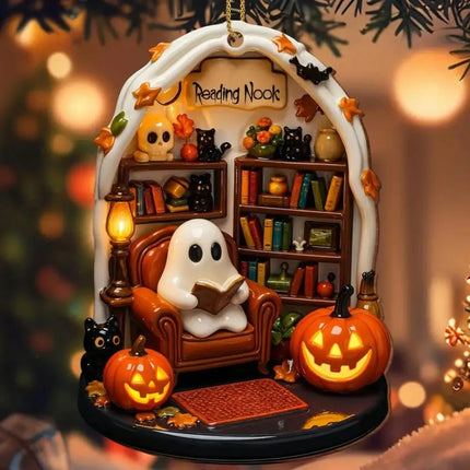 Cute Reading Ghost Halloween Ghost Ornaments 2D Flat Halloween Spooky Decorations Decorative Pendant Party Supplies