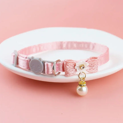 Pet Collar Pink Lace Bow Hanging Bead Cat Collar with Bell Pet Dog Kitten  Accessories Fof Small Dogs Pet Products