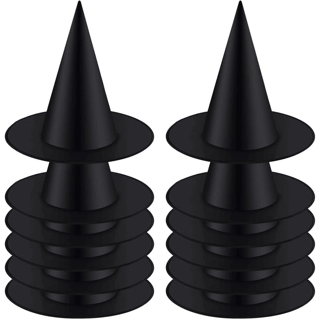 12pcs Halloween Witch Hat Cap Hanging Witch Hat Costume Accessory for Halloween Party Favor, Black