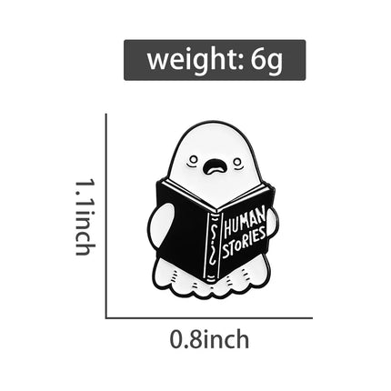 Cartoon Ghost Boo Enamel Pins Human Stories Book Creative Brooches Halloween Backpack Clothes Lapel Badge Gift for Kids Friends
