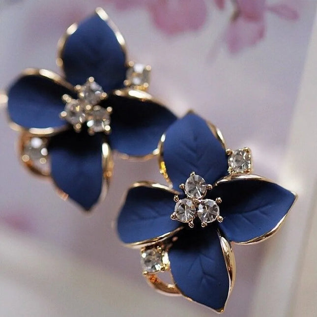 Blue Crystal Flower Earrings