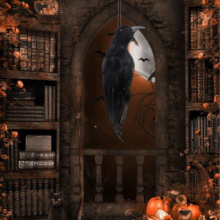 Stimulated Realistic Hanging Crow Black Feathered Bird Halloween Bar Ornaments Scary Prop Outdoor Garden Yard Crow Prop Decor