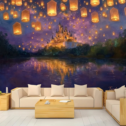 1pc, Princess castle, glittering and tangled lanterns, smashing cake background, flag background, festival, yard decoration