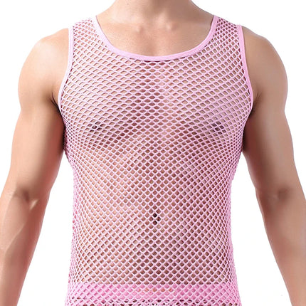 Fashion Tank Tops For Men Hollow Out Undershirt Mesh Breathable Sleeveless Vest