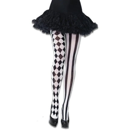 Halloween Cosplay Pantyhose Diamond Stripe Pattern Asymmetric Tights Gothic Lolita Stockings Carnival Clown Costume Accessories