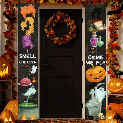 Halloween Couplet Pumpkin Horror Spider Web Atmosphere Decoration Hanging Flag Ghost Festival Porch Holiday Home Wall Decor