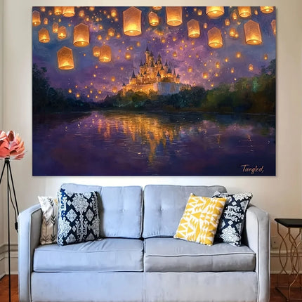 1pc, Princess castle, glittering and tangled lanterns, smashing cake background, flag background, festival, yard decoration