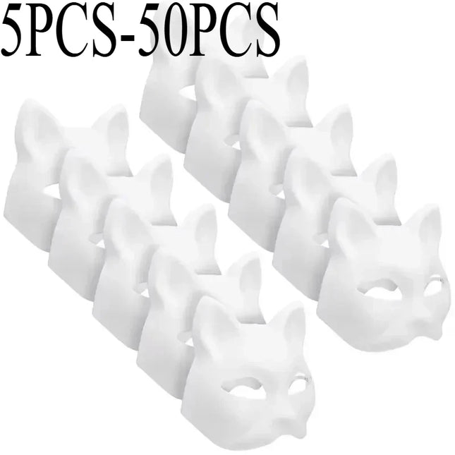 5-50Pcs Cat Fox Mask Halloween Blank Mask Costume for Adults for Holiday Party Role playing accessories
