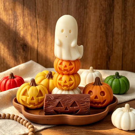 Halloween Mini Ghost Pumpkin Silicone Mold - 3D Stackable Candle Mold for DIY Soap Resin Plaster & Home Decor