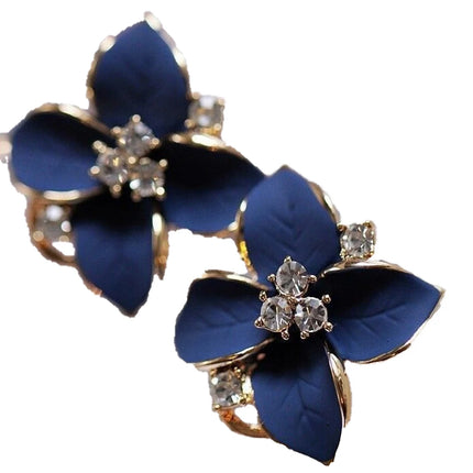 Blue Crystal Flower Earrings