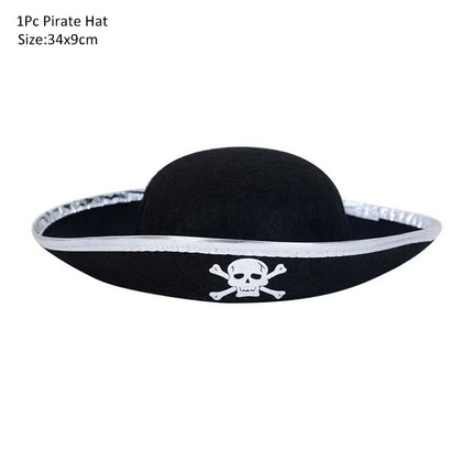 Pirate Captain Cosplay Costume Props Set Kids Halloween Hat Hook Skeleton Eye Patch Pirate Party Halloween Decoration Supplies