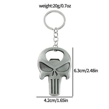 Halloween Punisher Skull Keychain Vintage Skull Metal Badge Pendant Beer Bottle Opener Car Backpack Key Holder Accessories Gift