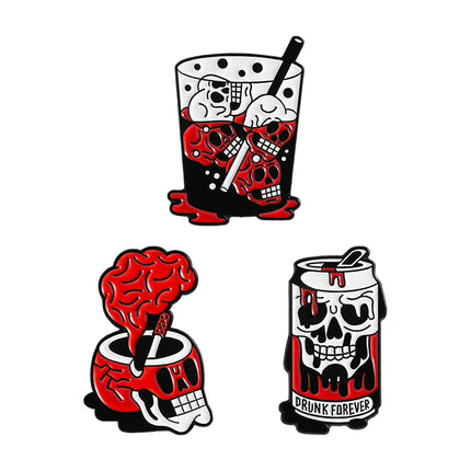 Halloween Skull Candy Lollipop Enamel Pins Goth Skeleton Soda Drink Jiuce Spooky Brooches Lapel Badge Jewelry Gifts for Friends
