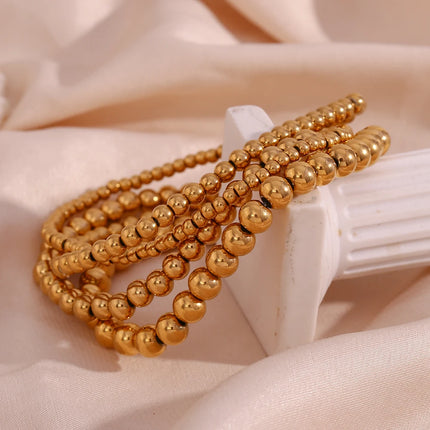 E.B.belle Gold Plated Silver Color Elastic Beads Bracelets Bangles For Woman Waterproof Stainless Steel Beaded Chain Bracelet