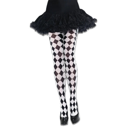Halloween Cosplay Pantyhose Diamond Stripe Pattern Asymmetric Tights Gothic Lolita Stockings Carnival Clown Costume Accessories