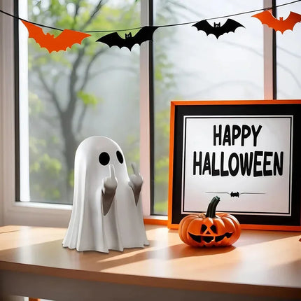 Halloween Middle Finger Cute Ghost Statue Small Scary Ghost Figurines Home Decorations Coffee Table Centerpieces Shelf