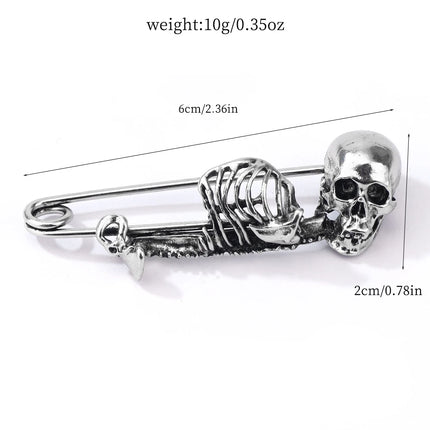 Vintage Halloween Skeleton Brooch Creative Punk Style Retro Skull Pin Clothing Accessories Spooky Gothic Skull Badge Lapel Pins