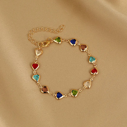 Elegant Red Crystal Zircon Metal Chain Bracelets for Women Colorful Heart Bracelets Party Wedding Wrist Charms Jewelry Gift