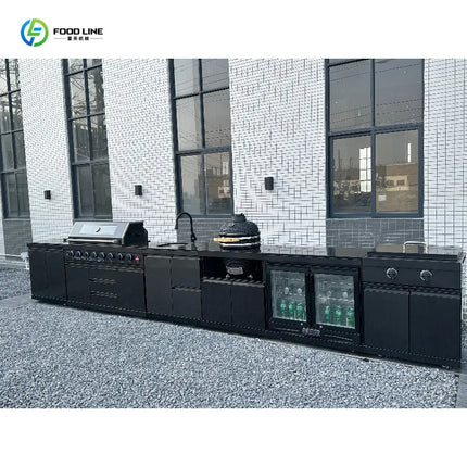 Customized Mobile Kitchen Backyard Cooking Station Outdoor BBQ Grill Modern Design With Sink Refrigerator