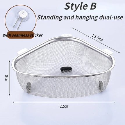 Kitchen Sink Drain Basket Stainless Steel Triangle Food Vegetables Peel Egg Filter Storage Organizer Kitchen Shelf Rack Drainier