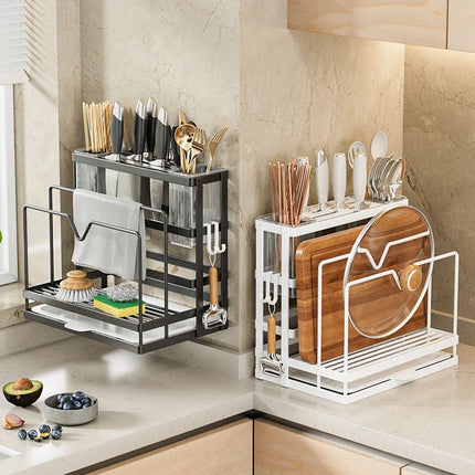 Kitchen Stand Home Utensil Multifunctional Knife Holder Pot Lid Storage Rack Cutlery Holder Counter Cutting Board Rack
