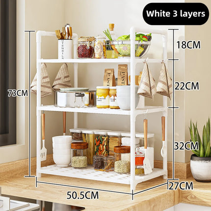 Kitchen storage rack - a multi-level, multi-functional home storage and organizing stand for floors
