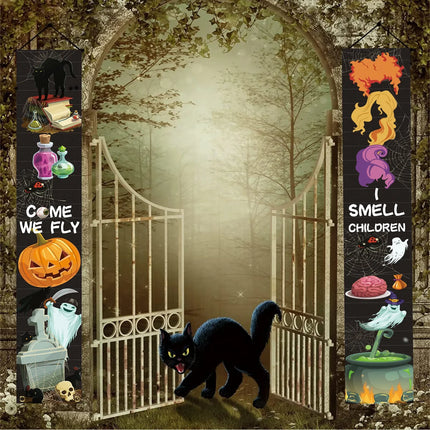 Halloween Couplet Pumpkin Horror Spider Web Atmosphere Decoration Hanging Flag Ghost Festival Porch Holiday Home Wall Decor