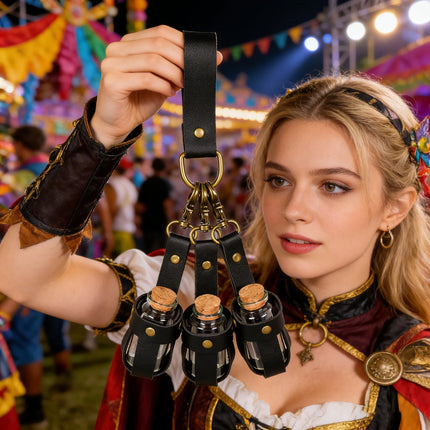Medieval Cosplay Accessory、Halloween Magic Potion Pendant、PU Leather Cork Bottle Charm、Gothic Potion Vial、Themed Party Halloween