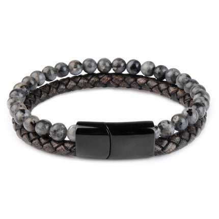 Natural Stone Bracelet Genuine Leather Braided Bracelets Black Stainless Steel Magnetic Clasp Tiger eye Bead Bangle Men Jewelry