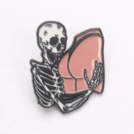 Halloween Fun Metal Paint Badge Cartoon Skeleton Butt Pattern Brooch Clothing Accessories
