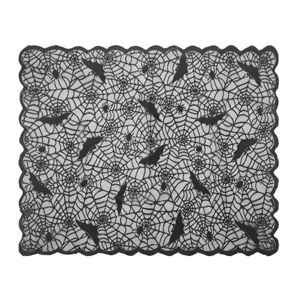 1 Piece Halloween Lace Tablecloth Bat Net Skull Pattern Rectangular Shape For Party Decoration Haunted House Pumpkin Design