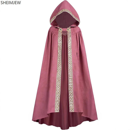 Halloween Retro Pastoral Ribbon Edge Hooded Cloak Medieval Renaissance Lace Cloak Anime Costume Carnival Party Cosplay Jacket