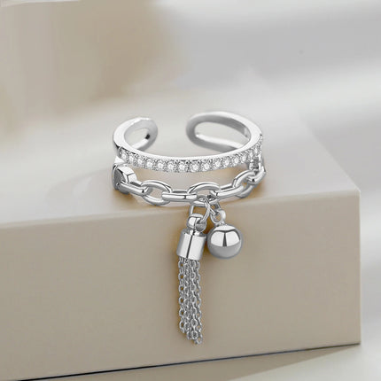 Fashion Gold-Color Open Adjustable Ring With Tassel For Women Fashion Classic Hollowed Rhinestone Tassel Ring Jewelry Gift