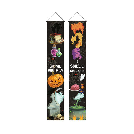 Halloween Couplet Pumpkin Horror Spider Web Atmosphere Decoration Hanging Flag Ghost Festival Porch Holiday Home Wall Decor
