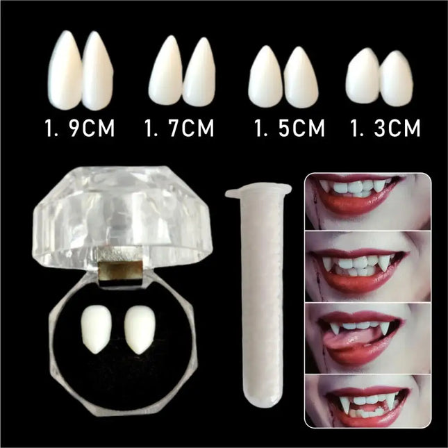 Halloween 1 Pair/4 Pairs Vampire Fangs Fake Teeth Cosplay Props Makeup Party Resin DIY Fangs and Free Adhesive Glue Gift Set