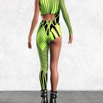 Halloween Unisex 3D Painted Cyberpunk Art Irregular Lines Bodysuit Holiday Party Role Playing Tights Costume Performance Tights