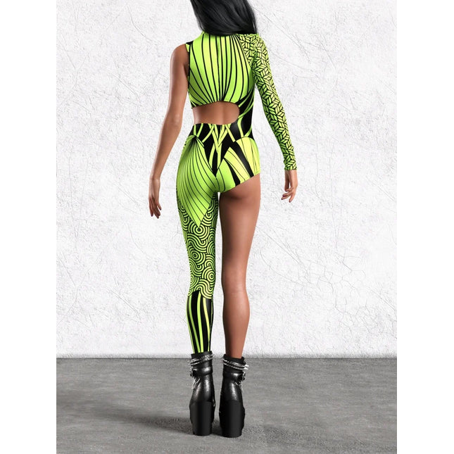 Halloween Unisex 3D Painted Cyberpunk Art Irregular Lines Bodysuit Holiday Party Role Playing Tights Costume Performance Tights