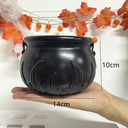 Halloween Candy Bowl Decorations  Black Plastic Cauldron Bowls with Iron Rack, Halloween Party Decorations Candy Bucket
