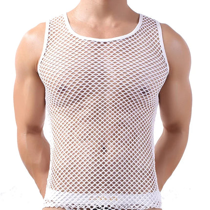 Fashion Tank Tops For Men Hollow Out Undershirt Mesh Breathable Sleeveless Vest