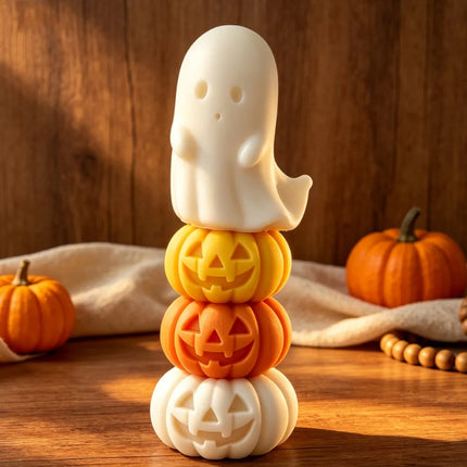 Halloween Mini Ghost Pumpkin Silicone Mold - 3D Stackable Candle Mold for DIY Soap Resin Plaster & Home Decor