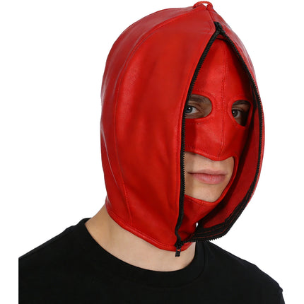 Leather Mask Full Face Double Layer Headgear Zip Head Hood Adjustable Lace-Up Leather Bondage Masks Halloween Cosplay Party Mask