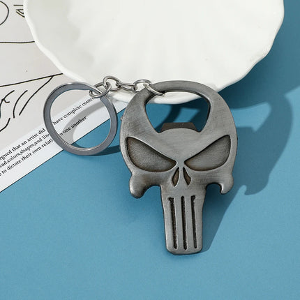 Halloween Punisher Skull Keychain Vintage Skull Metal Badge Pendant Beer Bottle Opener Car Backpack Key Holder Accessories Gift