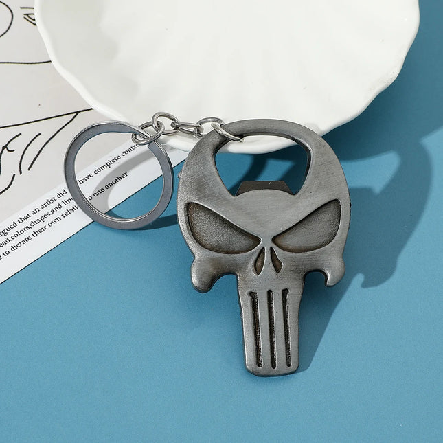 Halloween Punisher Skull Keychain Vintage Skull Metal Badge Pendant Beer Bottle Opener Car Backpack Key Holder Accessories Gift