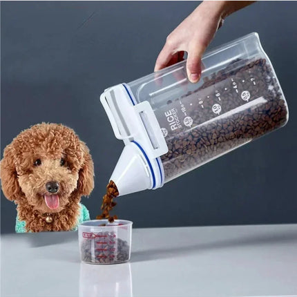 1.5kg/2kg Dog Cat Food Pail Plastic Storage Tank with Measuring Cup Container Moisture-proof Sealed Jar Pet Supplies Accessories