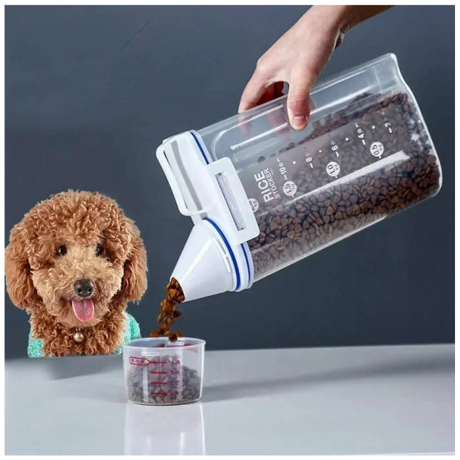 1.5kg/2kg Dog Cat Food Pail Plastic Storage Tank with Measuring Cup Container Moisture-proof Sealed Jar Pet Supplies Accessories