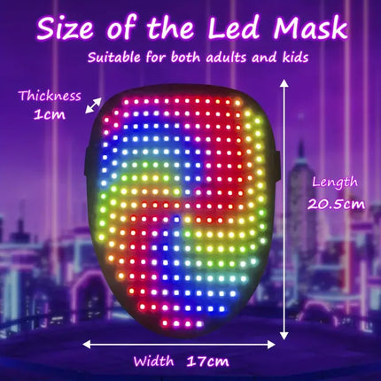 LED Mask with Gesture Sensing, Light up Mask with Face Transforming, Cool Halloween Mask for Men Women Costume Cosplay Party